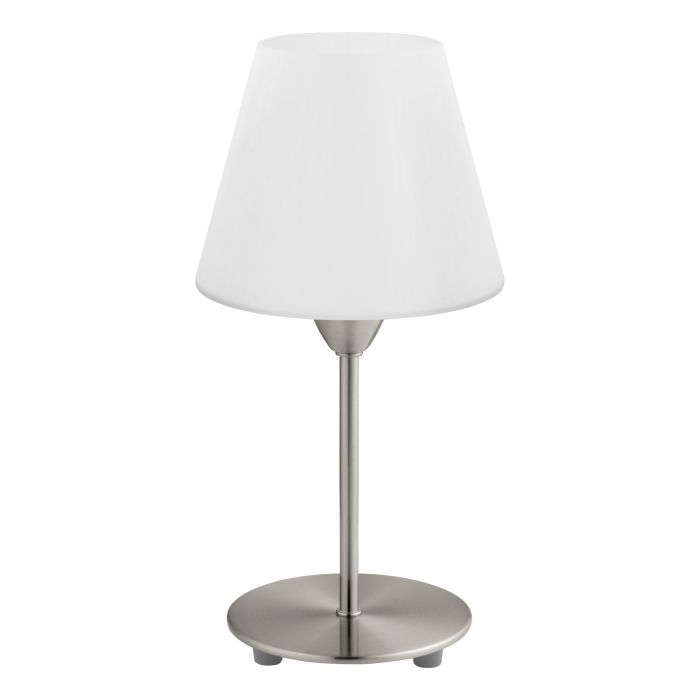 Load image into Gallery viewer, Candeeiro de Mesa com Base Níquel Mate e Abajur em Vidro Opalino DAMASCO 1 EGLO
