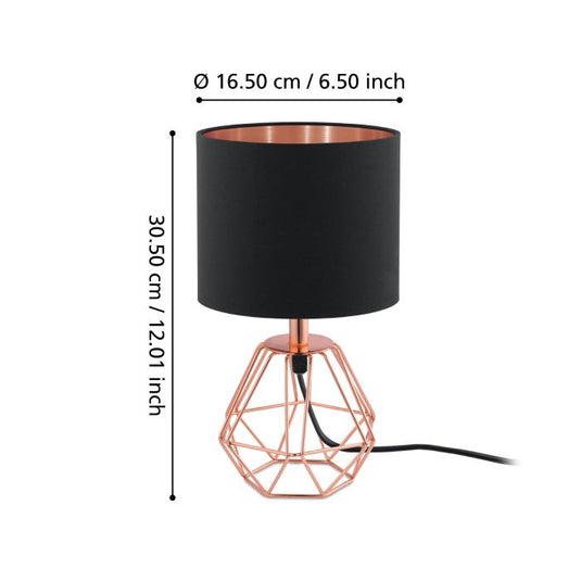 Candeeiro de Mesa com Base de Cobre e Abajur Preto CARLTON 2 EGLO