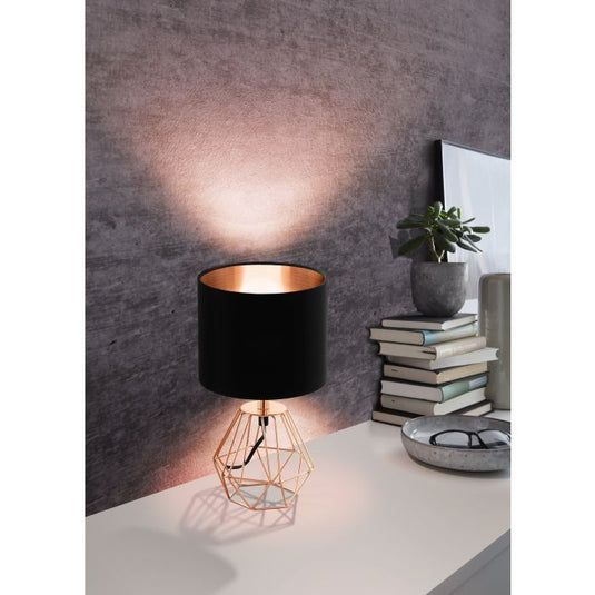 Candeeiro de Mesa com Base de Cobre e Abajur Preto CARLTON 2 EGLO