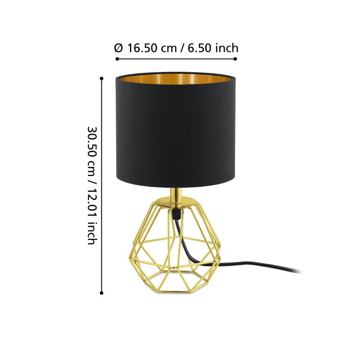 Carregue imagem no visualizador da galeriaCandeeiro de Mesa com Base Dourada e Abajur Preto CARLTON 2 EGLO
