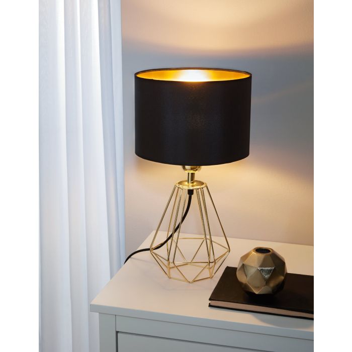 Carregue imagem no visualizador da galeriaCandeeiro de Mesa com Base Dourada e Abajur Preto CARLTON 2 EGLO
