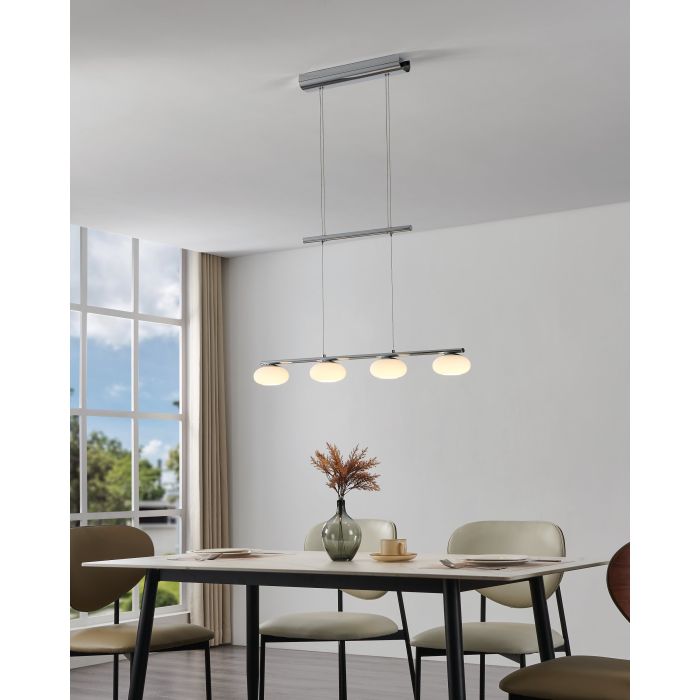 Carregue imagem no visualizador da galeriaCandeeiro de teto suspenso com 4 abajures de vidro opalino ALEANDRO 1 EGLO
