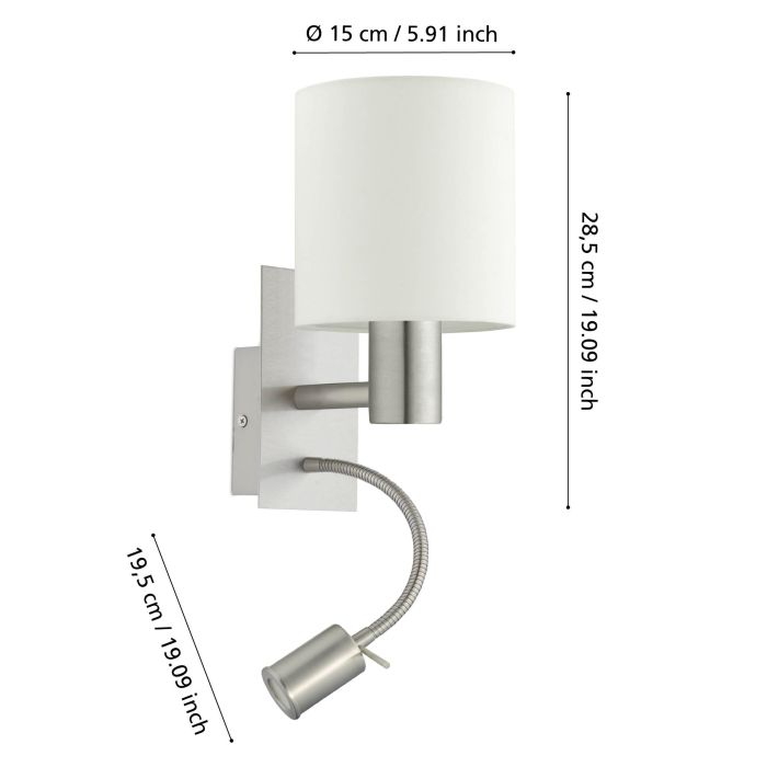 Chargez l'image dans la visionneuse de la galerie, Aplique de Parede com Abajur em Tecido Branco PASTERI EGLO

