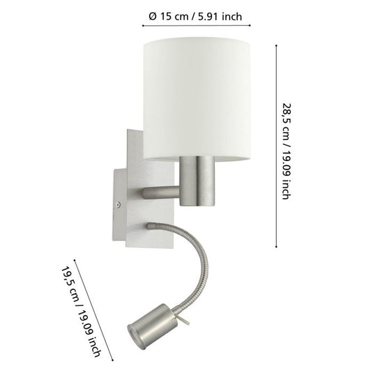 Aplique de Parede com Abajur em Tecido Branco PASTERI EGLO