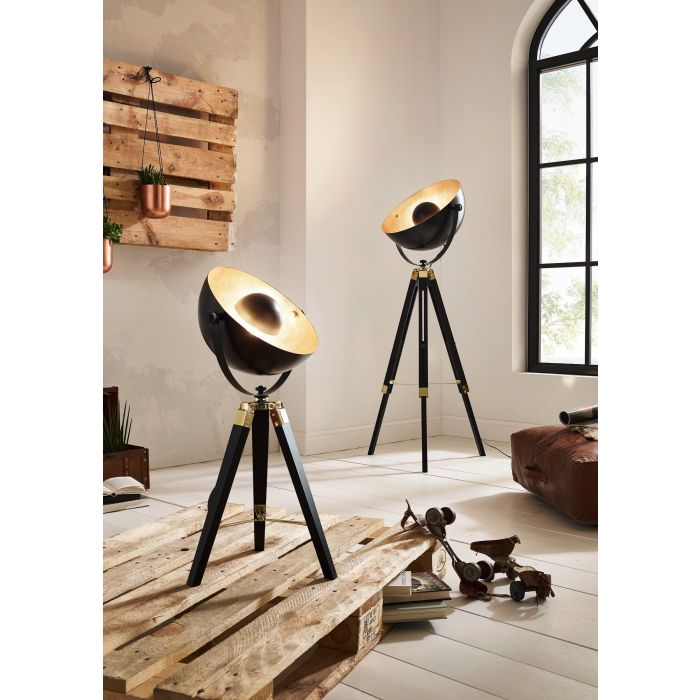 Load image into Gallery viewer, Candeeiro de Mesa com Base Tripé em Madeira e Latão Escovado COVALEDA EGLO
