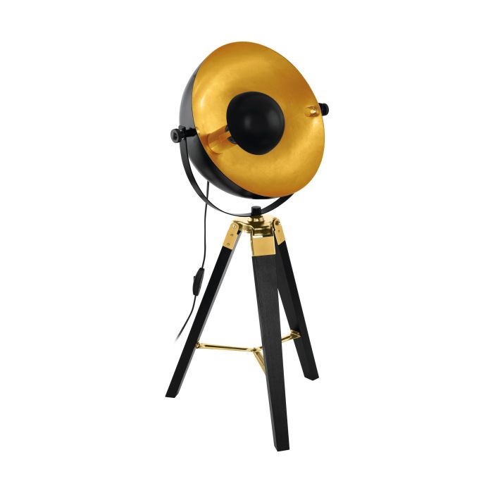 Load image into Gallery viewer, Candeeiro de Mesa com Base Tripé em Madeira e Latão Escovado COVALEDA EGLO
