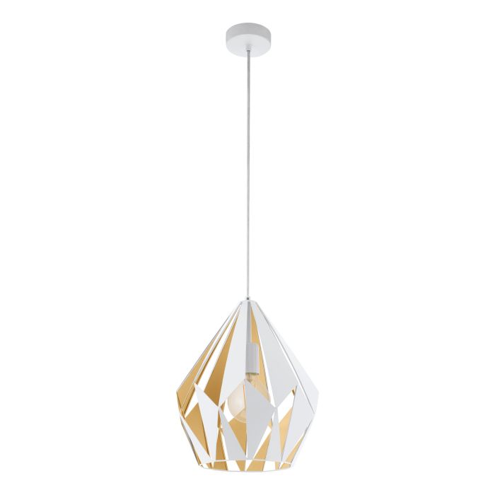 Carregue imagem no visualizador da galeriaCandeeiro de teto com abajur metálico branco e dourado CARLTON 1 EGLO
