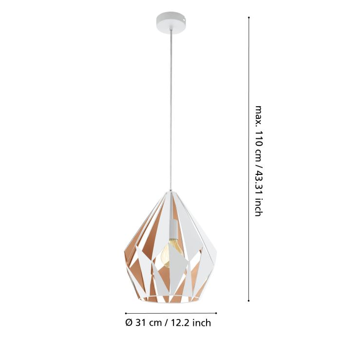Carregue imagem no visualizador da galeriaCandeeiro de teto com abajur metálico branco e dourado CARLTON 1 EGLO
