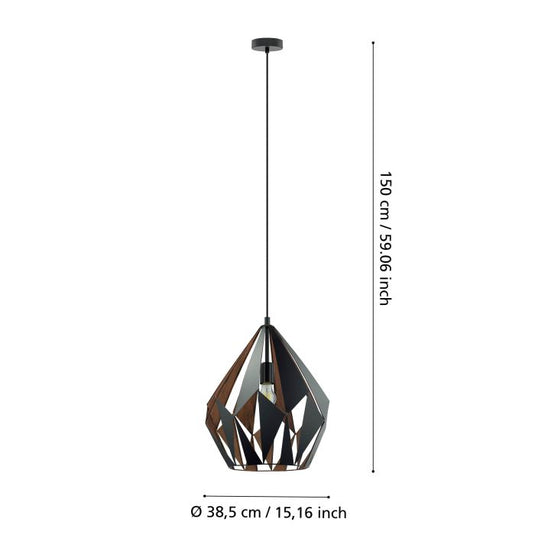 Candeeiro de teto com abajur metálico preto e interior cobre CARLTON 1 EGLO