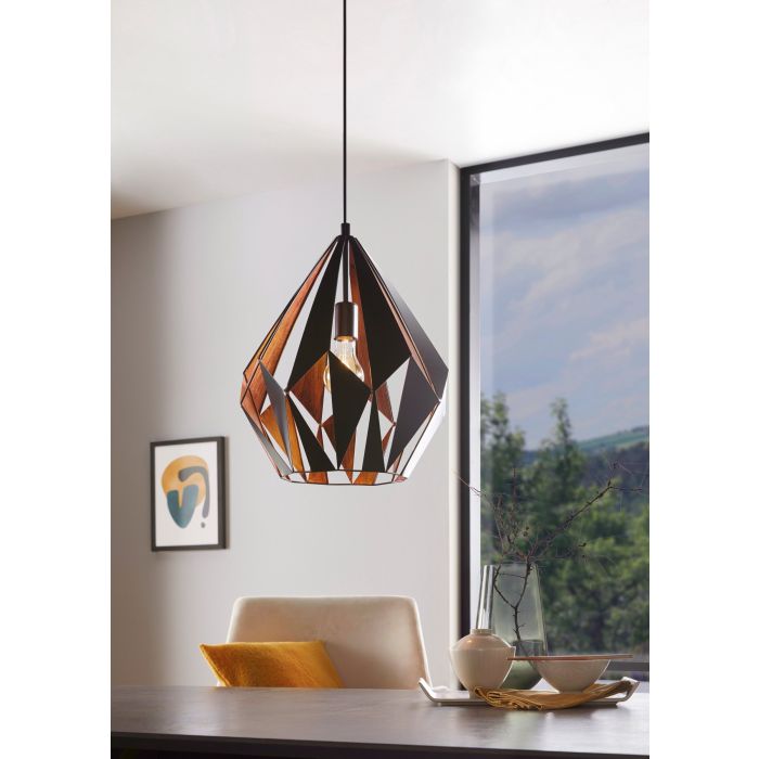 Cargue la imagen en el visor de la galería, Candeeiro de teto com abajur metálico preto e interior cobre CARLTON 1 EGLO
