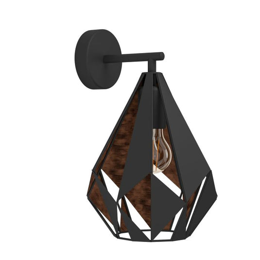 Aplique de Parede com Abajur Geométrico Preto e Cobre CARLTON 1 EGLO
