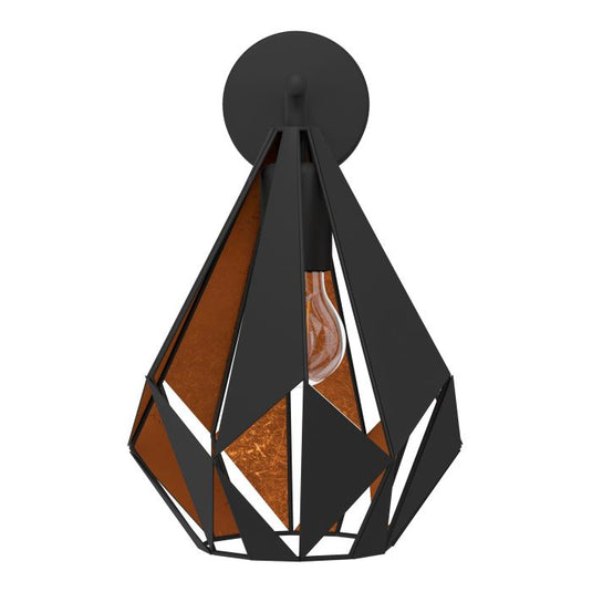 Aplique de Parede com Abajur Geométrico Preto e Cobre CARLTON 1 EGLO