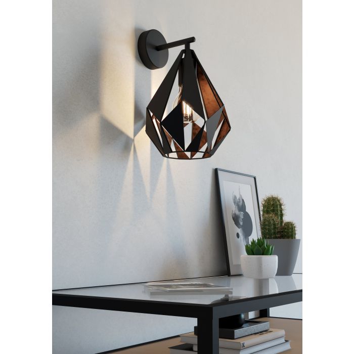 Cargue la imagen en el visor de la galería, Aplique de Parede com Abajur Geométrico Preto e Cobre CARLTON 1 EGLO
