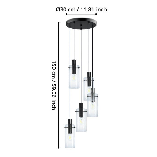 Candeeiro de teto com 5 cilindros de vidro transparente MONTEFINO EGLO