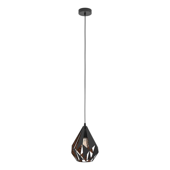 Cargue la imagen en el visor de la galería, Candeeiro de teto suspenso com abajur de metal preto e interior cobre CARLTON 1 EGLO
