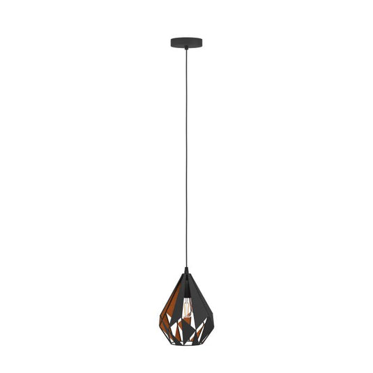 Candeeiro de teto suspenso com abajur de metal preto e interior cobre CARLTON 1 EGLO