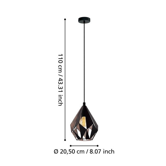 Candeeiro de teto suspenso com abajur de metal preto e interior cobre CARLTON 1 EGLO