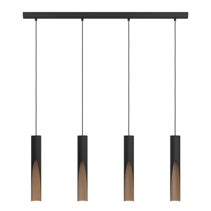 Load image into Gallery viewer, Candeeiro de teto suspenso com 4 lâmpadas preto e madeira BARBOTTO EGLO
