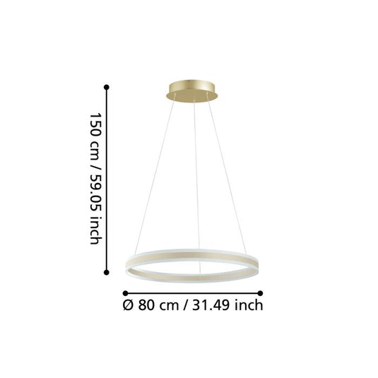 Candeeiro de teto LED com anel metálico champanhe TONARELLA EGLO