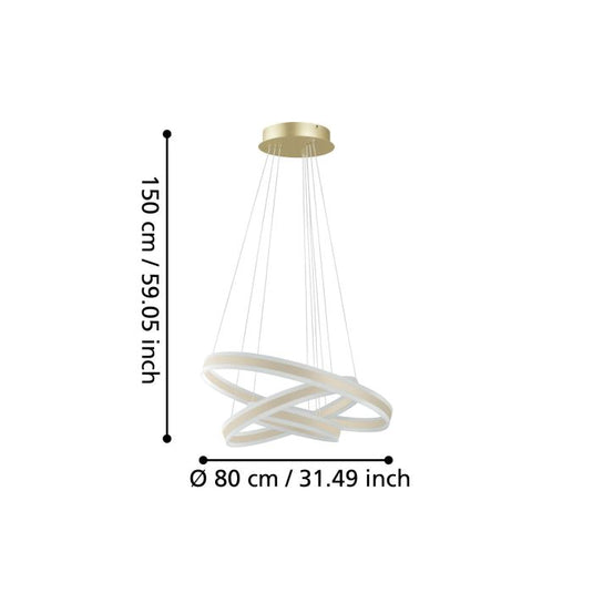 Candeeiro de teto TONARELLA com LED e anéis metálicos champanhe EGLO