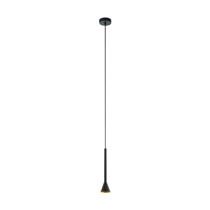 Load image into Gallery viewer, Candeeiro de teto suspenso metálico preto com interior dourado CORTADERAS EGLO
