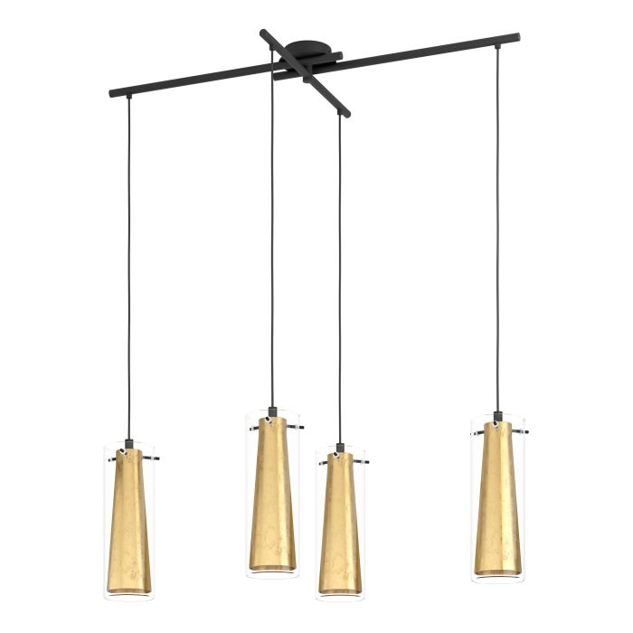 Carregue imagem no visualizador da galeriaCandeeiro de teto com quatro abajures de vidro dourado PINTO GOLD EGLO
