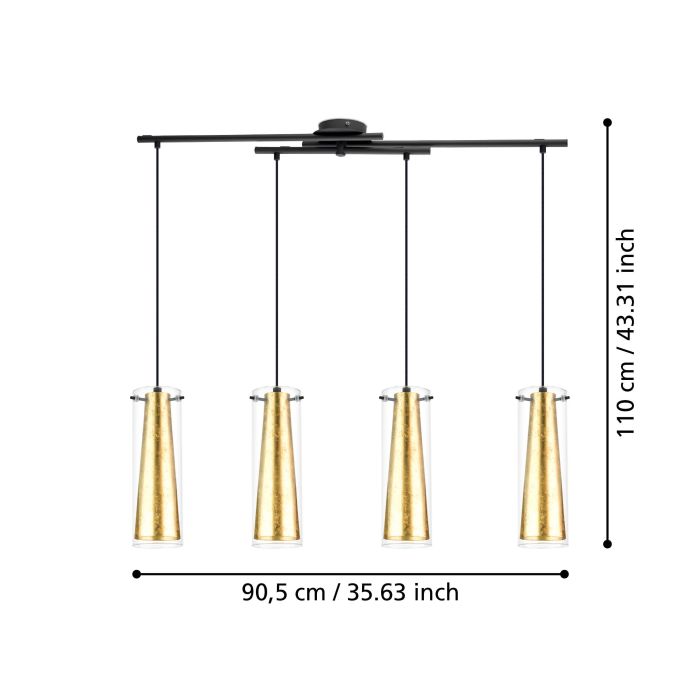 Carregue imagem no visualizador da galeriaCandeeiro de teto com quatro abajures de vidro dourado PINTO GOLD EGLO
