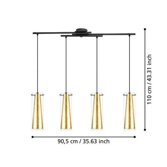 Candeeiro de teto com quatro abajures de vidro dourado PINTO GOLD EGLO