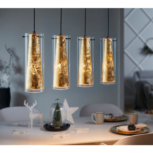 Candeeiro de teto com quatro abajures de vidro dourado PINTO GOLD EGLO