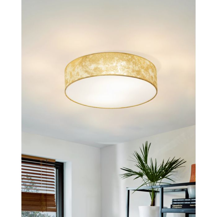 Carregue imagem no visualizador da galeriaVISERBELLA Candeeiro de Teto Dourado EGLO – Plafon Têxtil 110cm
