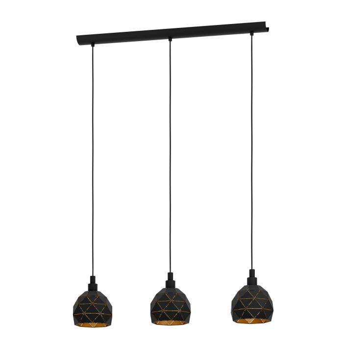 Chargez l'image dans la visionneuse de la galerie, Candeeiro de teto com três abajures geométricos em metal preto ROCCAFORTE EGLO
