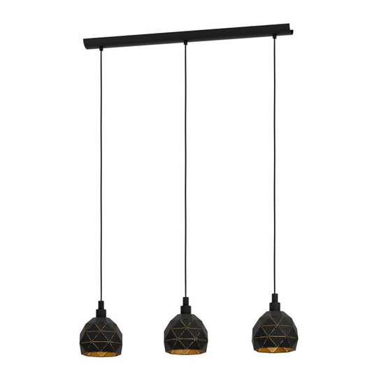 Candeeiro de teto com três abajures geométricos em metal preto ROCCAFORTE EGLO