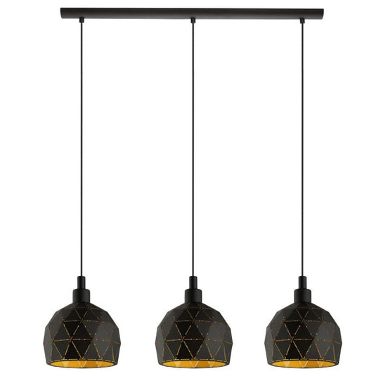Candeeiro de teto com três abajures geométricos em metal preto ROCCAFORTE EGLO