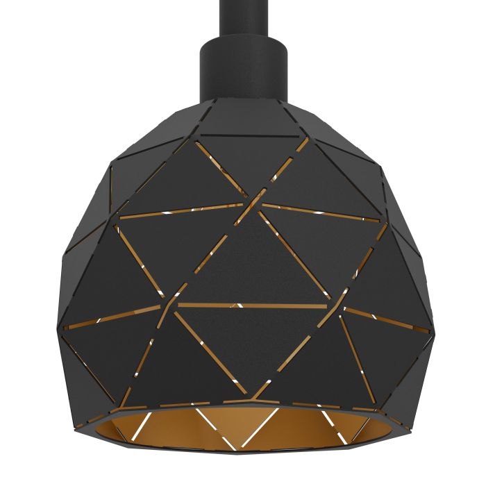 Chargez l'image dans la visionneuse de la galerie, Candeeiro de teto com três abajures geométricos em metal preto ROCCAFORTE EGLO
