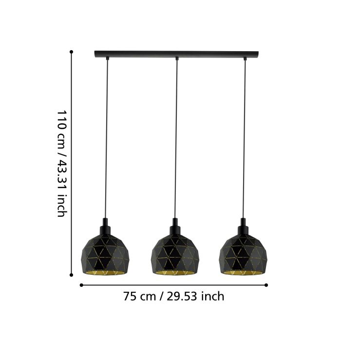 Chargez l'image dans la visionneuse de la galerie, Candeeiro de teto com três abajures geométricos em metal preto ROCCAFORTE EGLO
