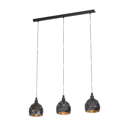 Candeeiro de teto com três abajures geométricos em metal preto ROCCAFORTE EGLO