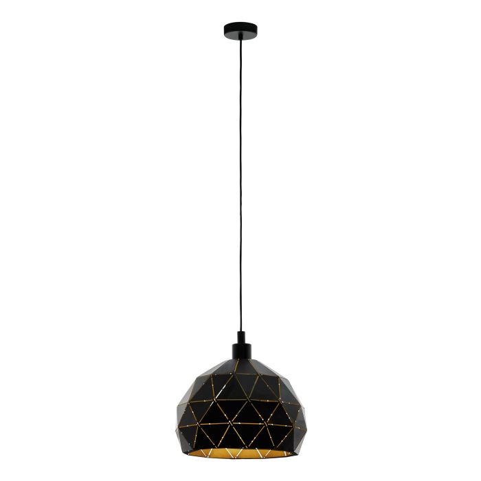 Carregue imagem no visualizador da galeriaCandeeiro de teto com abajur geométrico preto e dourado ROCCAFORTE EGLO
