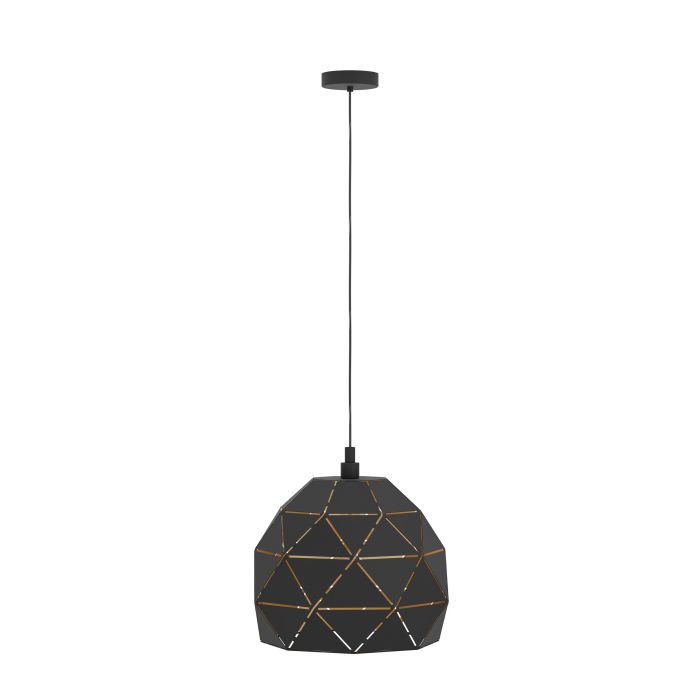 Carregue imagem no visualizador da galeriaCandeeiro de teto com abajur geométrico preto e dourado ROCCAFORTE EGLO
