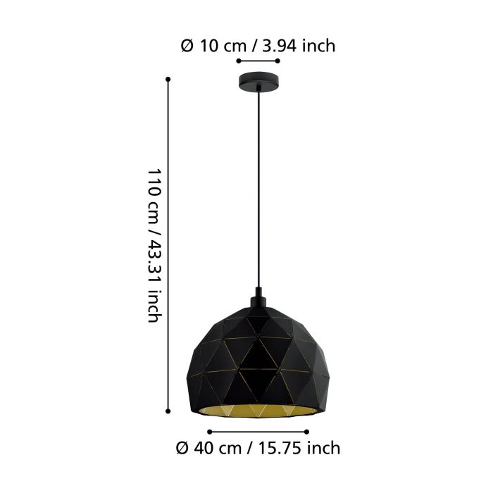 Carregue imagem no visualizador da galeriaCandeeiro de teto com abajur geométrico preto e dourado ROCCAFORTE EGLO
