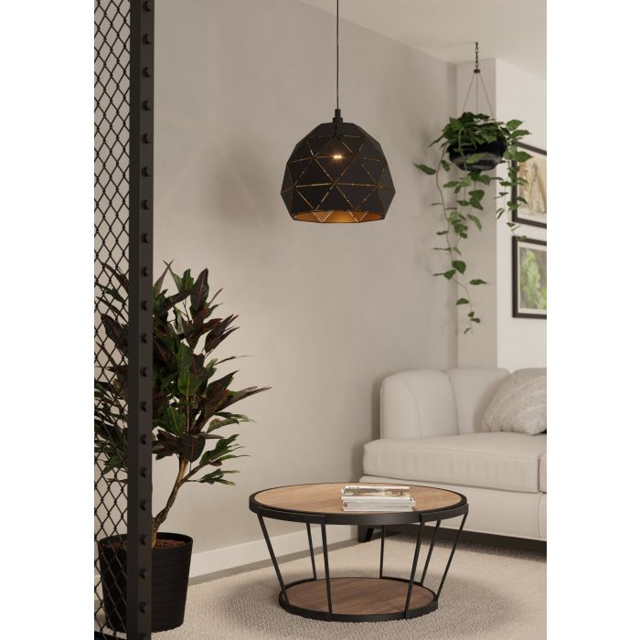 Carregue imagem no visualizador da galeriaCandeeiro de teto com abajur geométrico preto e dourado ROCCAFORTE EGLO
