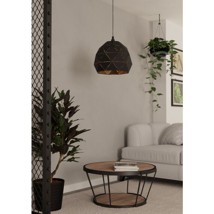Carregue imagem no visualizador da galeriaCandeeiro de teto com abajur geométrico preto e dourado ROCCAFORTE EGLO
