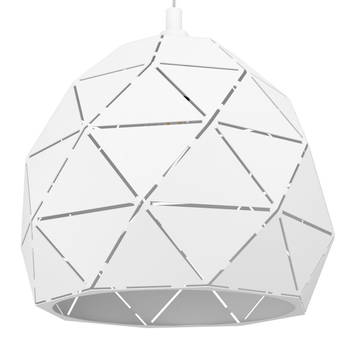 Cargue la imagen en el visor de la galería, Candeeiro de teto com abajur redondo em metal branco ROCCAFORTE EGLO
