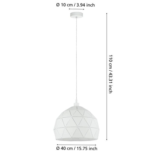 Candeeiro de teto com abajur redondo em metal branco ROCCAFORTE EGLO