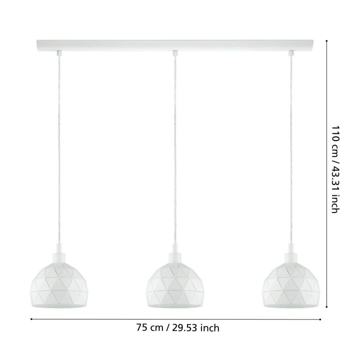 Chargez l'image dans la visionneuse de la galerie, Candeeiro de teto suspenso com três abajures em metal branco ROCCAFORTE EGLO
