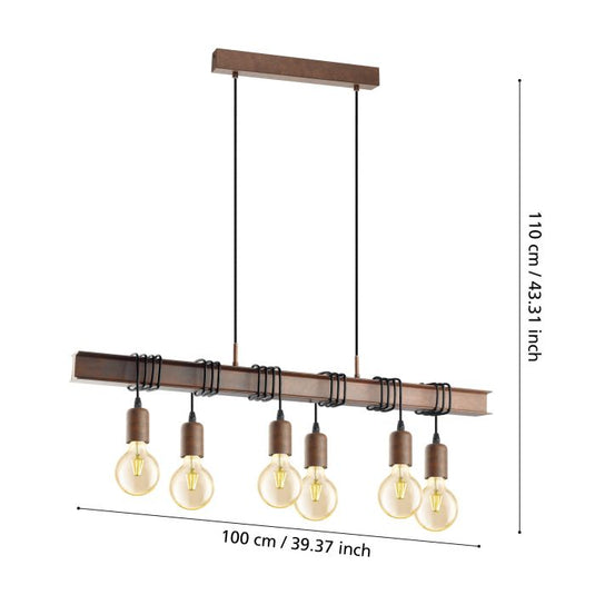 Candeeiro de teto com barra de metal castanho-ferrugem TOWNSHEND 4 EGLO