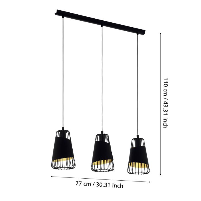 Carregue imagem no visualizador da galeriaCandeeiro de teto suspenso com três abajures e estrutura em arame AUSTELL EGLO
