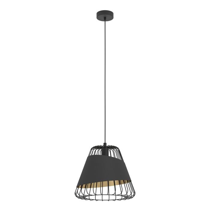 Carregue imagem no visualizador da galeriaCandeeiro de teto suspenso em aço preto com abajur de tecido AUSTELL EGLO
