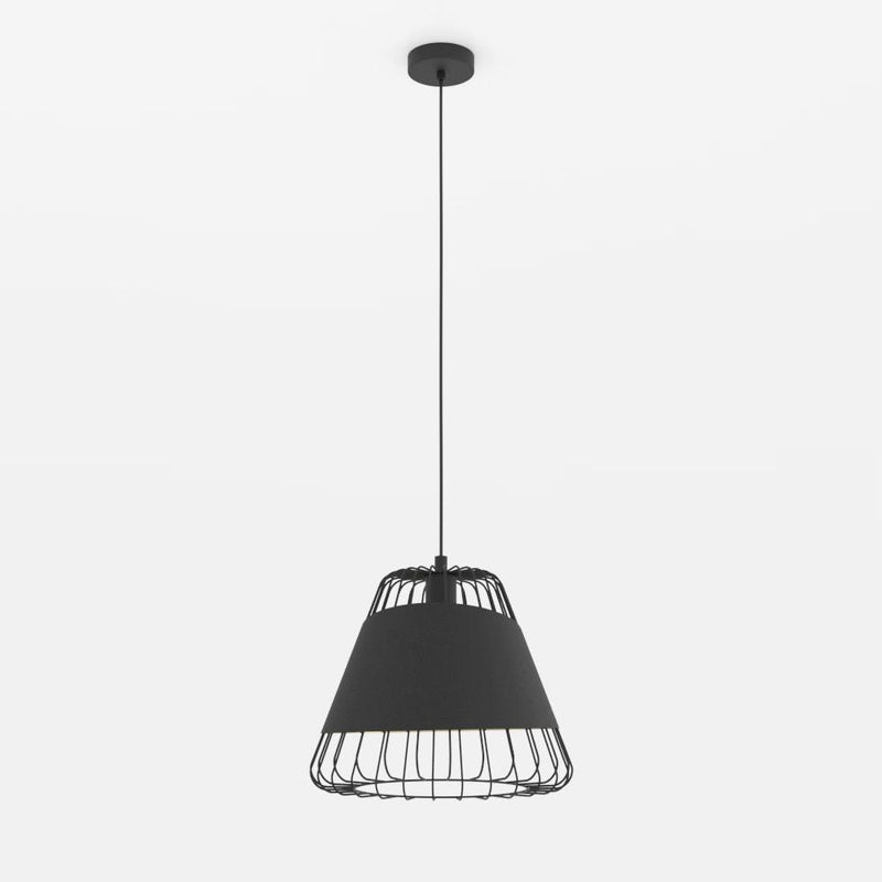 Carregue imagem no visualizador da galeriaCandeeiro de teto suspenso em aço preto com abajur de tecido AUSTELL EGLO
