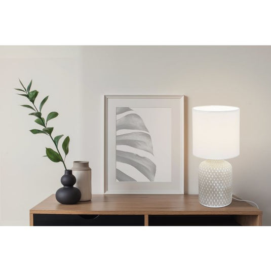 Candeeiro de Mesa com Base em Cerâmica Cinzenta e Abajur Branco BELLARIVA EGLO