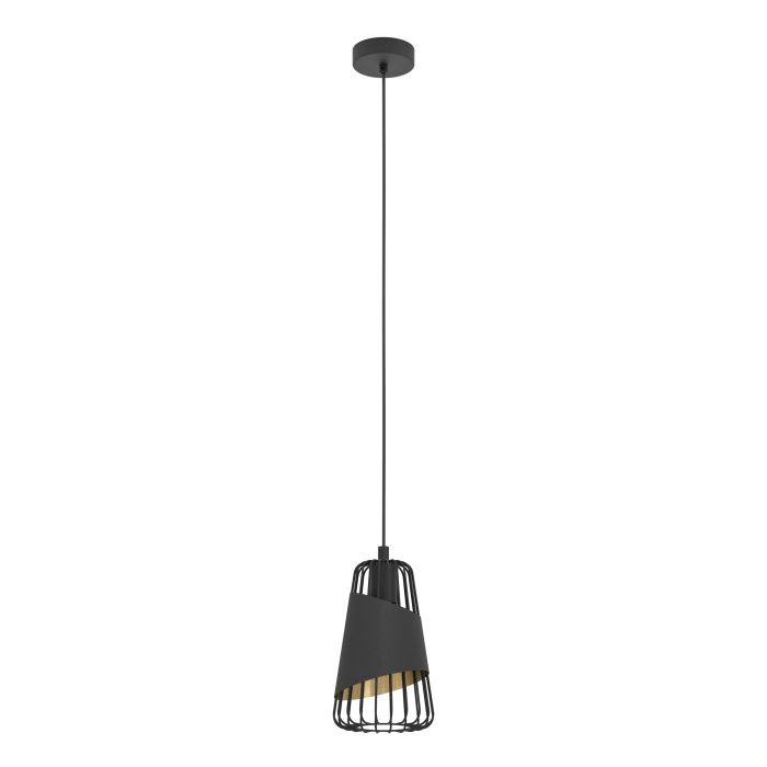 Carregue imagem no visualizador da galeriaCandeeiro de teto suspenso em metal preto com abajur de tecido AUSTELL EGLO
